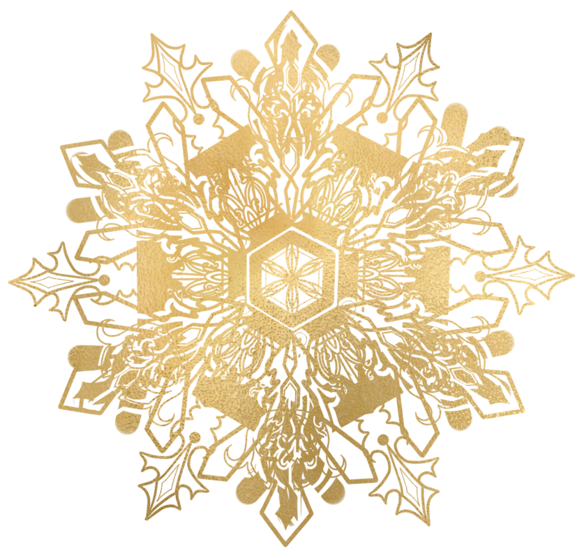 golden snowflake ornate mandala with holly leaves and hexagon centre, Grey Barn Handwerk, Saskatchewan.